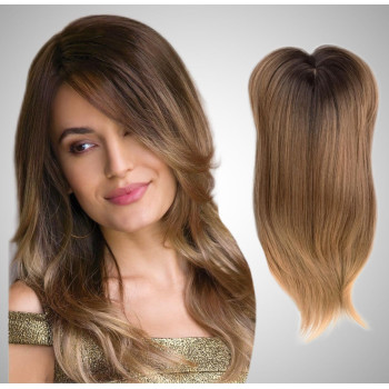 Peruca partiala cu breton Ombre Saten Inchis/ Blond natural inchis